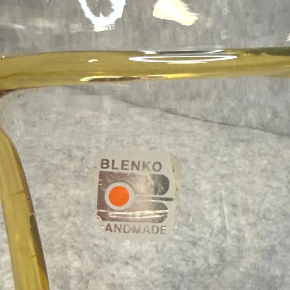 Blenko Art Glass Clear Pitcher Amber Wrap Tie Detail Handblown Vintage MCM 9.5